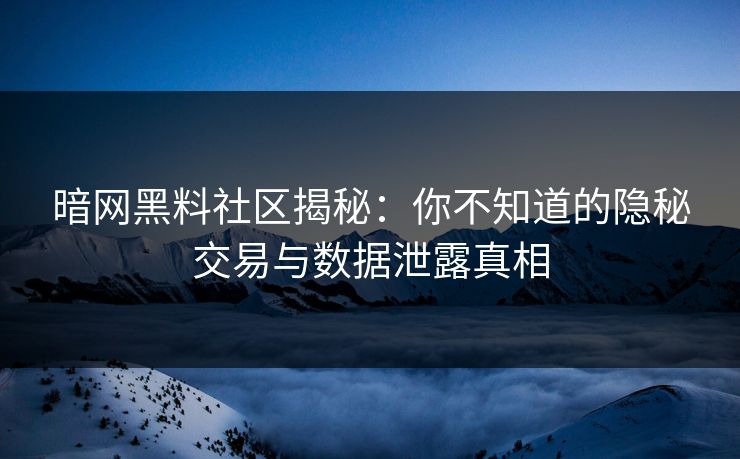 暗网黑料社区揭秘:你不知道的隐秘交易与数据泄露真相 第1张 暗网黑料社区揭秘:你不知道的隐秘交易与数据泄露真相 第1张